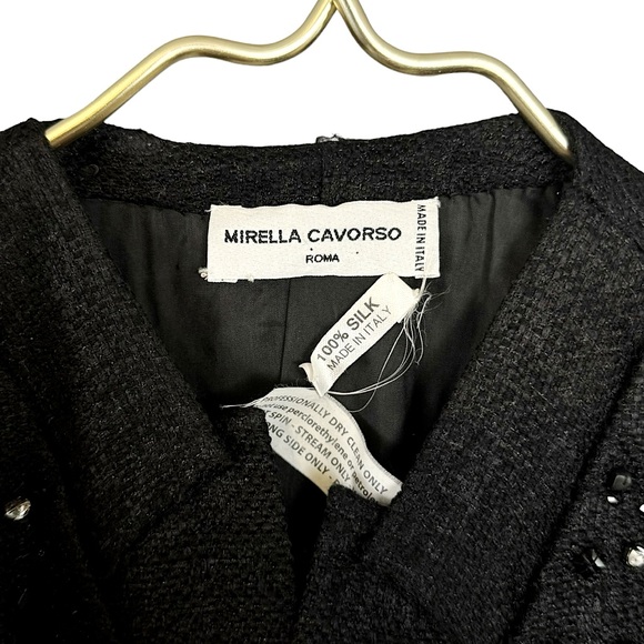 MIRELLA CAVORSO Italy Woven Black Silk Bead Rhinestone Encrusted Blazer Jacket - Picture 8 of 9